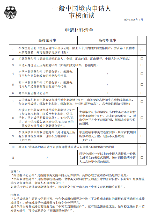 APS 审核材料清单截图
